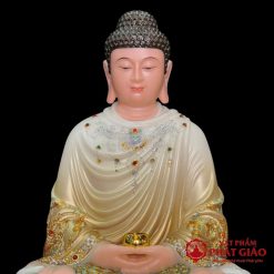 Tuong Phat Thich Ca Tinh Tam Ngoi De Sen 8 Canh Bang Bot Da Son Xanh Vien Vang Cao 40cm vppg 2