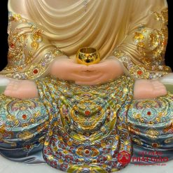 Tuong Phat Thich Ca Tinh Tam Ngoi De Sen 8 Canh Bang Bot Da Son Xanh Vien Vang Cao 40cm vppg 3