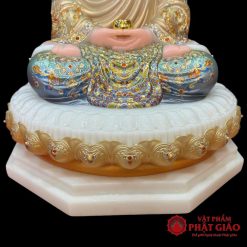 Tuong Phat Thich Ca Tinh Tam Ngoi De Sen 8 Canh Bang Bot Da Son Xanh Vien Vang Cao 40cm vppg 4