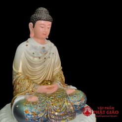 Tuong Phat Thich Ca Tinh Tam Ngoi De Sen 8 Canh Bang Bot Da Son Xanh Vien Vang Cao 40cm vppg 5