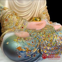 Tuong Phat Thich Ca Tinh Tam Ngoi De Sen 8 Canh Bang Bot Da Son Xanh Vien Vang Cao 40cm vppg 6