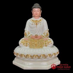 Tuong Phat Thich Ca Tinh Tam Ngoi De Sen 8 Canh Trang Vien Vang Cao 50cm vppg 1