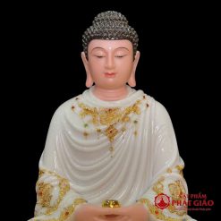 Tuong Phat Thich Ca Tinh Tam Ngoi De Sen 8 Canh Trang Vien Vang Cao 50cm vppg 2