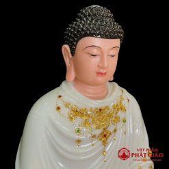 Tuong Phat Thich Ca Tinh Tam Ngoi De Sen 8 Canh Trang Vien Vang Cao 50cm vppg 3