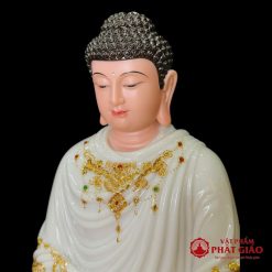 Tuong Phat Thich Ca Tinh Tam Ngoi De Sen 8 Canh Trang Vien Vang Cao 50cm vppg 4