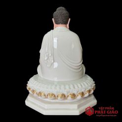 Tuong Phat Thich Ca Tinh Tam Ngoi De Sen 8 Canh Trang Vien Vang Cao 50cm vppg 6