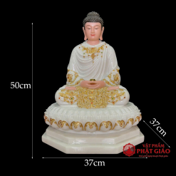 Tuong Phat Thich Ca Tinh Tam Ngoi De Sen 8 Canh Trang Vien Vang Cao 50cm vppg 7