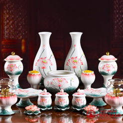 Bộ Đồ Thờ Gốm Sứ Tạo Hình Hoa Sen Đỏ Trang Nhã 3 bo do tho gom su tao hinh hoa sen do trang nha 1