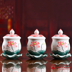 Bộ Đồ Thờ Gốm Sứ Tạo Hình Hoa Sen Đỏ Trang Nhã 9 bo do tho gom su tao hinh hoa sen do trang nha 8