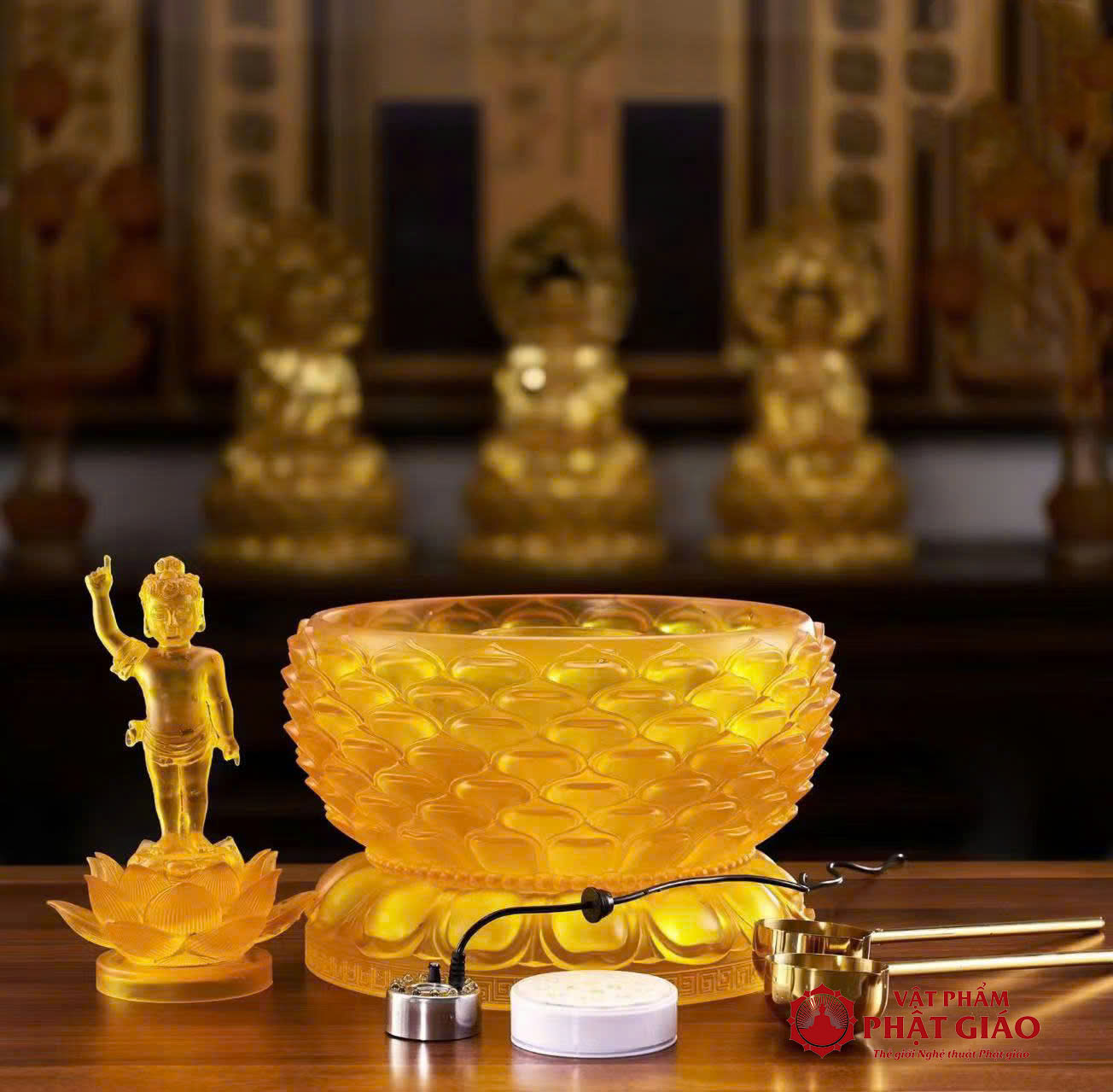 Bộ Chậu Tắm Phật Hoa Sen Composite Giả Lưu Ly, Đường Kính 30cm, 55cm 16 bo chau tam phat hoa sen thuy luu ly duong kinh 30cm 55cm 3