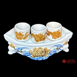 Bộ Kỷ Ngai 3 Chén Gốm Sứ Men Màu Trắng - Ảnh 2