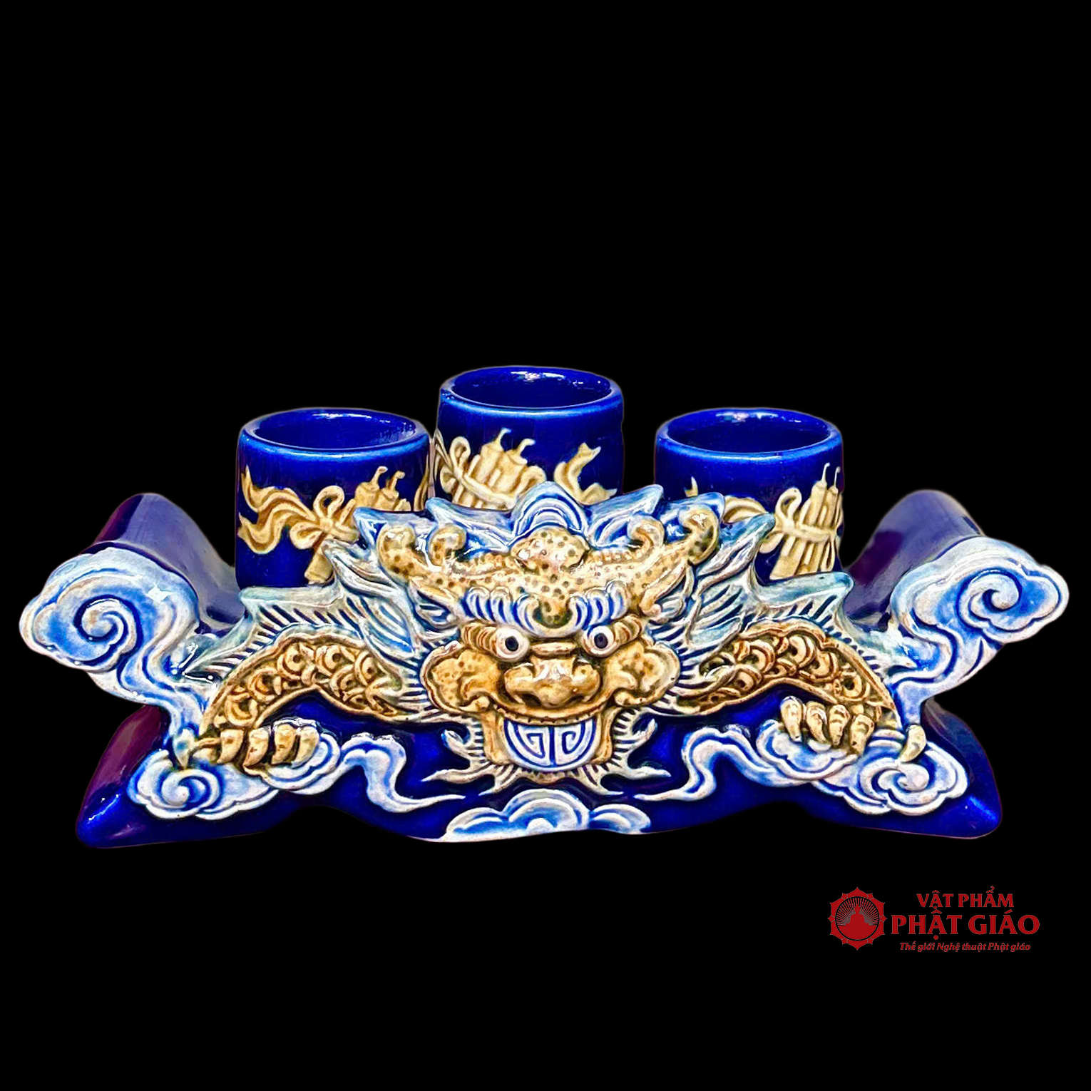 Bộ Kỷ Ngai 3 Chén Gốm Sứ Men Màu Xanh Dương 4 Bộ Kỷ Ngai 3 Chén Gốm Sứ Men Màu Xanh Dương - Ảnh 4
