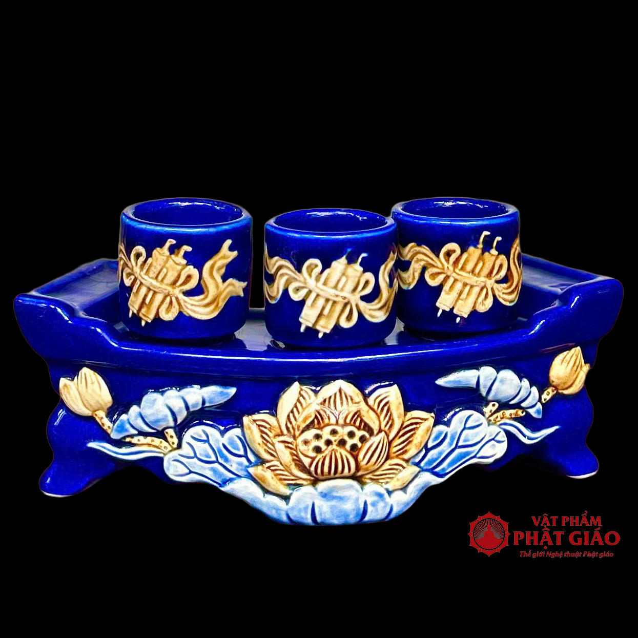 Bộ Kỷ Ngai 3 Chén Gốm Sứ Men Màu Xanh Dương 3 Bộ Kỷ Ngai 3 Chén Gốm Sứ Men Màu Xanh Dương - Ảnh 3