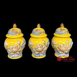 Bộ Chóe Thờ Bát Tràng Men Màu Vàng 9 Bộ Chóe Thờ Bát Tràng Men Màu Vàng - Ảnh 2