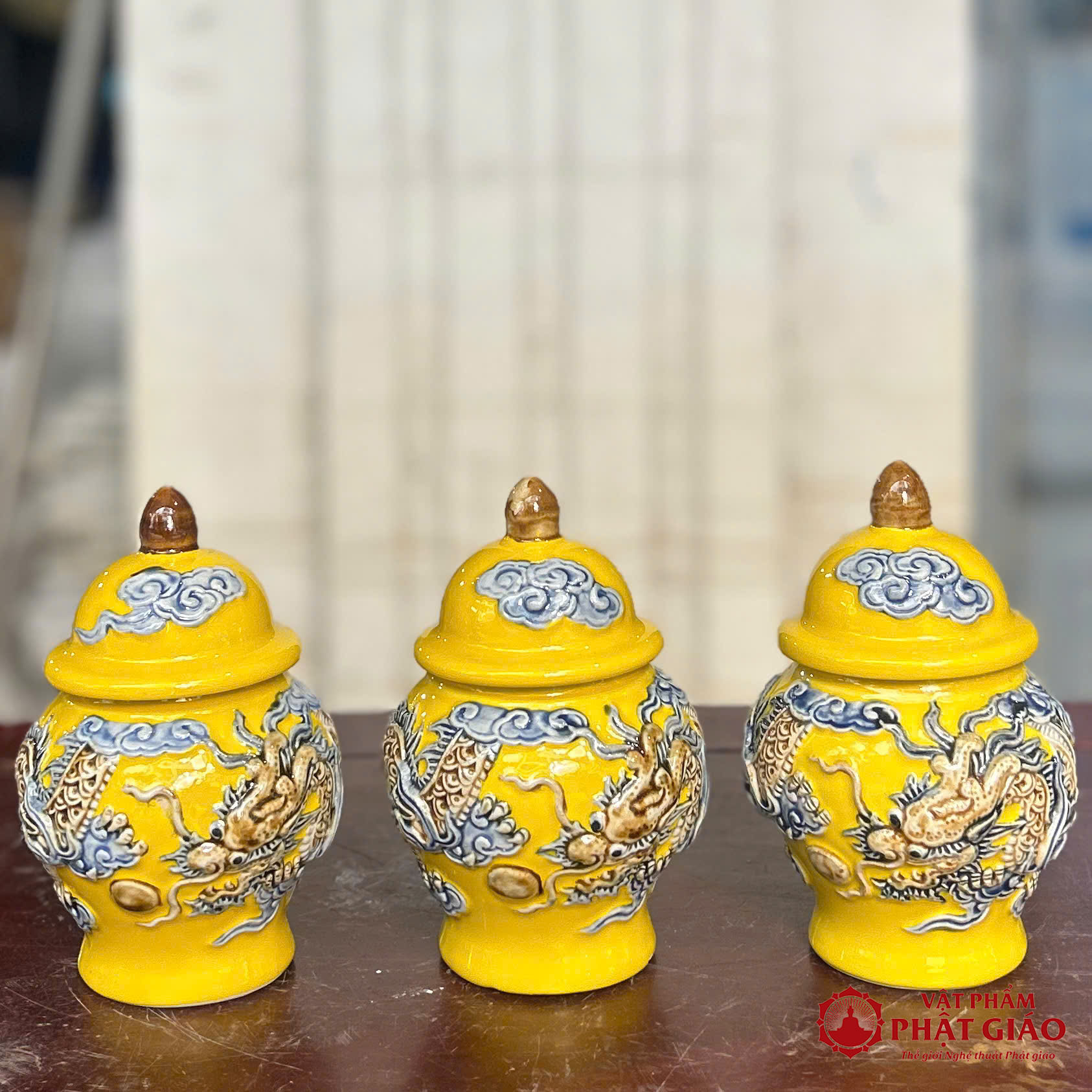 Bộ Chóe Thờ Bát Tràng Men Màu Vàng 4 Bộ Chóe Thờ Bát Tràng Men Màu Vàng - Ảnh 4