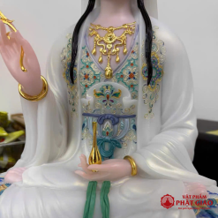 Tượng Quan Âm Bồ Tát Hán Bạch Ngọc Y Trắng Ngồi Đài Sen Cao 50cm, 70cm, 110cm - Ảnh 8