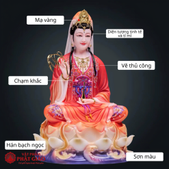 Tượng Quan Âm Bồ Tát Y Đỏ Ngồi Đài Sen Hán Bạch Ngọc Cao 50cm, 70cm, 110cm - Ảnh 6