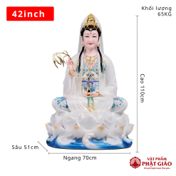 Tượng Quan Âm Bồ Tát Hán Bạch Ngọc Y Trắng Ngồi Đài Sen Cao 50cm, 70cm, 110cm - Ảnh 9