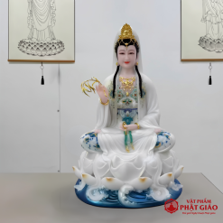 Tượng Quan Âm Bồ Tát Hán Bạch Ngọc Y Trắng Ngồi Đài Sen Cao 50cm, 70cm, 110cm - Ảnh 3