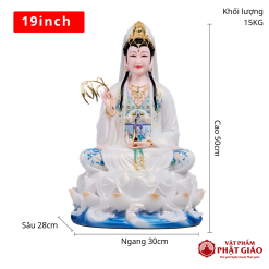 Tượng Quan Âm Bồ Tát Hán Bạch Ngọc Y Trắng Ngồi Đài Sen Cao 50cm, 70cm, 110cm - Ảnh 11