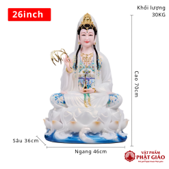 Tượng Quan Âm Bồ Tát Hán Bạch Ngọc Y Trắng Ngồi Đài Sen Cao 50cm, 70cm, 110cm - Ảnh 10