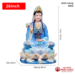 Tượng Quan Âm Bồ Tát Ngồi Đài Sen Y Xanh Hán Bạch Ngọc – Cao 50cm, 70cm, 110cm - Ảnh 4