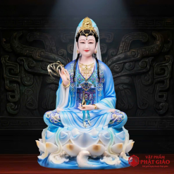 Tượng Quan Âm Bồ Tát Ngồi Đài Sen Y Xanh Hán Bạch Ngọc – Cao 50cm, 70cm, 110cm - Ảnh 11