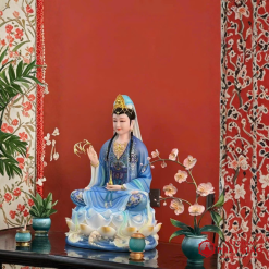 Tượng Quan Âm Bồ Tát Ngồi Đài Sen Y Xanh Hán Bạch Ngọc – Cao 50cm, 70cm, 110cm - Ảnh 10
