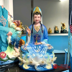 Tượng Quan Âm Bồ Tát Ngồi Đài Sen Y Xanh Hán Bạch Ngọc – Cao 50cm, 70cm, 110cm - Ảnh 7