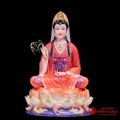 Tượng Quan Âm Bồ Tát Y Đỏ Ngồi Đài Sen Hán Bạch Ngọc Cao 50cm, 70cm, 110cm - Ảnh 10