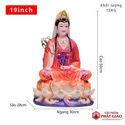 Tượng Quan Âm Bồ Tát Y Đỏ Ngồi Đài Sen Hán Bạch Ngọc Cao 50cm, 70cm, 110cm - Ảnh 3