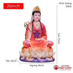 Tượng Quan Âm Bồ Tát Y Đỏ Ngồi Đài Sen Hán Bạch Ngọc Cao 50cm, 70cm, 110cm - Ảnh 5
