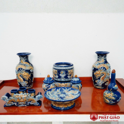 Bộ Kỷ Ngai 5 Chén Gốm Bát Tràng Men Màu Xanh Dương - Ảnh 7