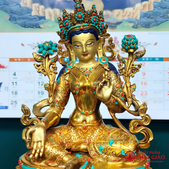 Tượng Lục Độ Mẫu Bằng Đồng Thếp Vàng Khảm Đá Phong Cách Tây Tạng 15 Tượng Lục Độ Mẫu Bằng Đồng Thếp Vàng Khảm Đá Phong Cách Tây Tạng - Ảnh 3