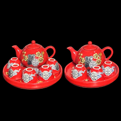 Bộ Ấm Trà Đào Thọ Gốm Sứ Bát Tràng Cao Cấp Men Màu Đỏ