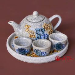 Bộ Ấm Trà Đào Thọ Gốm Sứ Bát Tràng Men Rạn - Ảnh 2