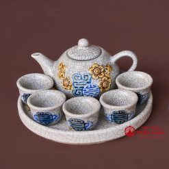 Bộ Ấm Trà Đào Thọ Gốm Sứ Bát Tràng Men Rạn - Ảnh 3