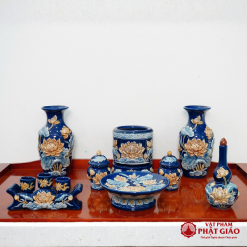 Bộ Đồ Thờ Gốm Bát Tràng Trang Nghiêm Men Màu Xanh Dương 10 Bộ Đồ Thờ Gốm Bát Tràng Trang Nghiêm Men Màu Xanh Dương - Ảnh 4