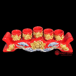 Bộ Kỷ Ngai 5 Chén Gốm Bát Tràng Men Màu Đỏ - Ảnh 3