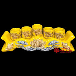 Bộ Kỷ Ngai 5 Chén Gốm Bát Tràng Men Màu Vàng - Ảnh 6