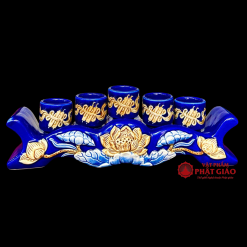 Bộ Kỷ Ngai 5 Chén Gốm Bát Tràng Men Màu Xanh Dương - Ảnh 2