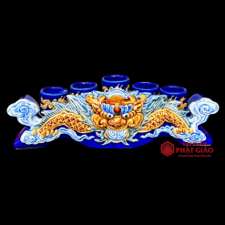 Bộ Kỷ Ngai 5 Chén Gốm Bát Tràng Men Màu Xanh Dương - Ảnh 4