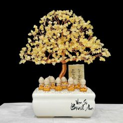 Chậu Cây Phong Thủy Đá Thạch Anh Vàng, Cao 30cm