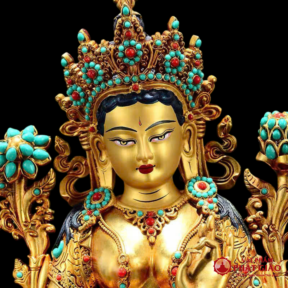 Tượng Lục Độ Mẫu Bằng Đồng Thếp Vàng Khảm Đá Phong Cách Tây Tạng 11 Tượng Lục Độ Mẫu Bằng Đồng Thếp Vàng Khảm Đá Phong Cách Tây Tạng - Ảnh 11