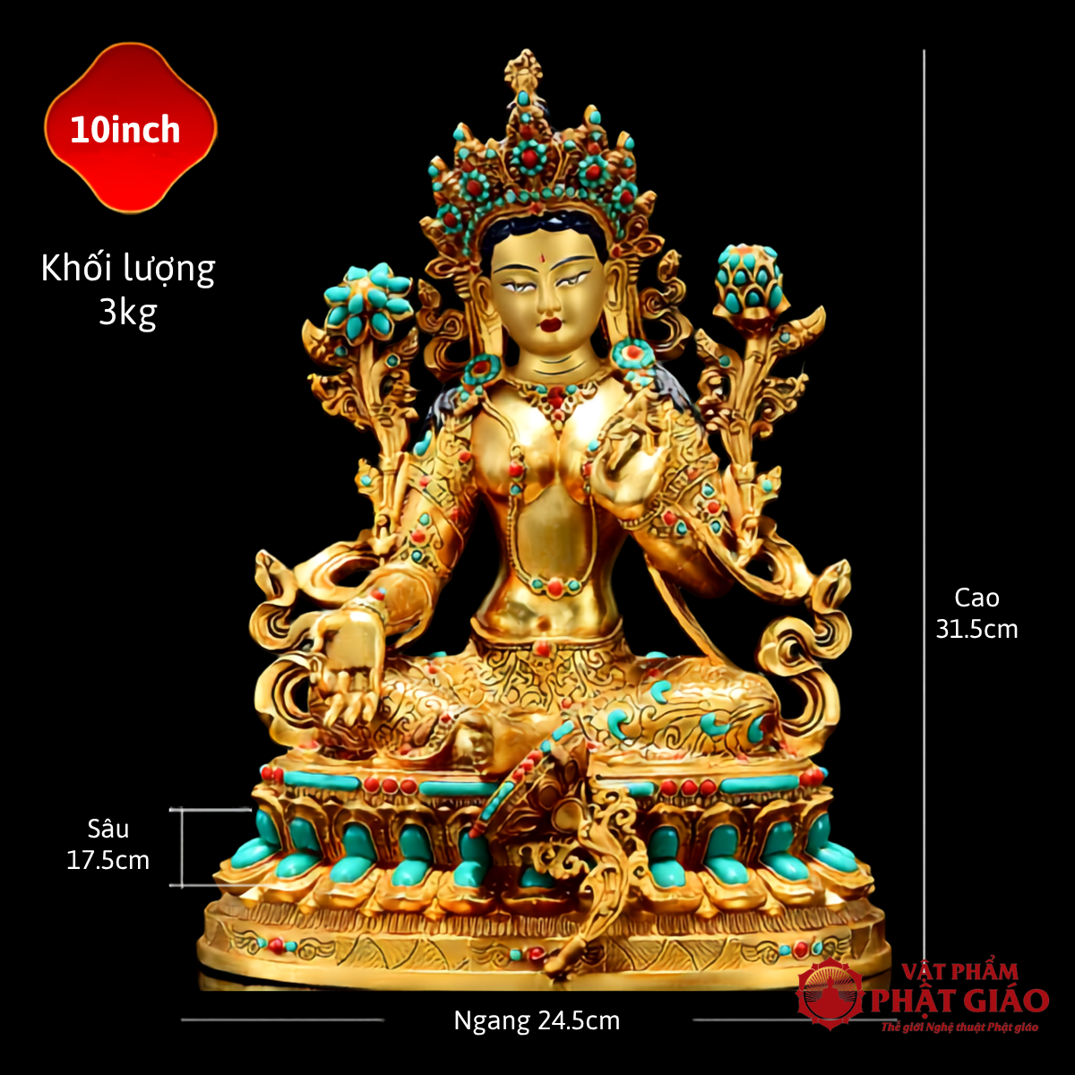 Tượng Lục Độ Mẫu Bằng Đồng Thếp Vàng Khảm Đá Phong Cách Tây Tạng 6 Tượng Lục Độ Mẫu Bằng Đồng Thếp Vàng Khảm Đá Phong Cách Tây Tạng - Ảnh 6