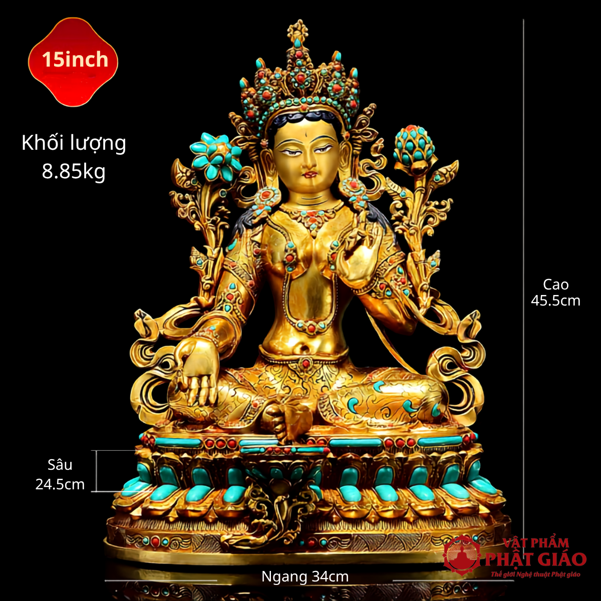 Tượng Lục Độ Mẫu Bằng Đồng Thếp Vàng Khảm Đá Phong Cách Tây Tạng 5 Tượng Lục Độ Mẫu Bằng Đồng Thếp Vàng Khảm Đá Phong Cách Tây Tạng - Ảnh 5