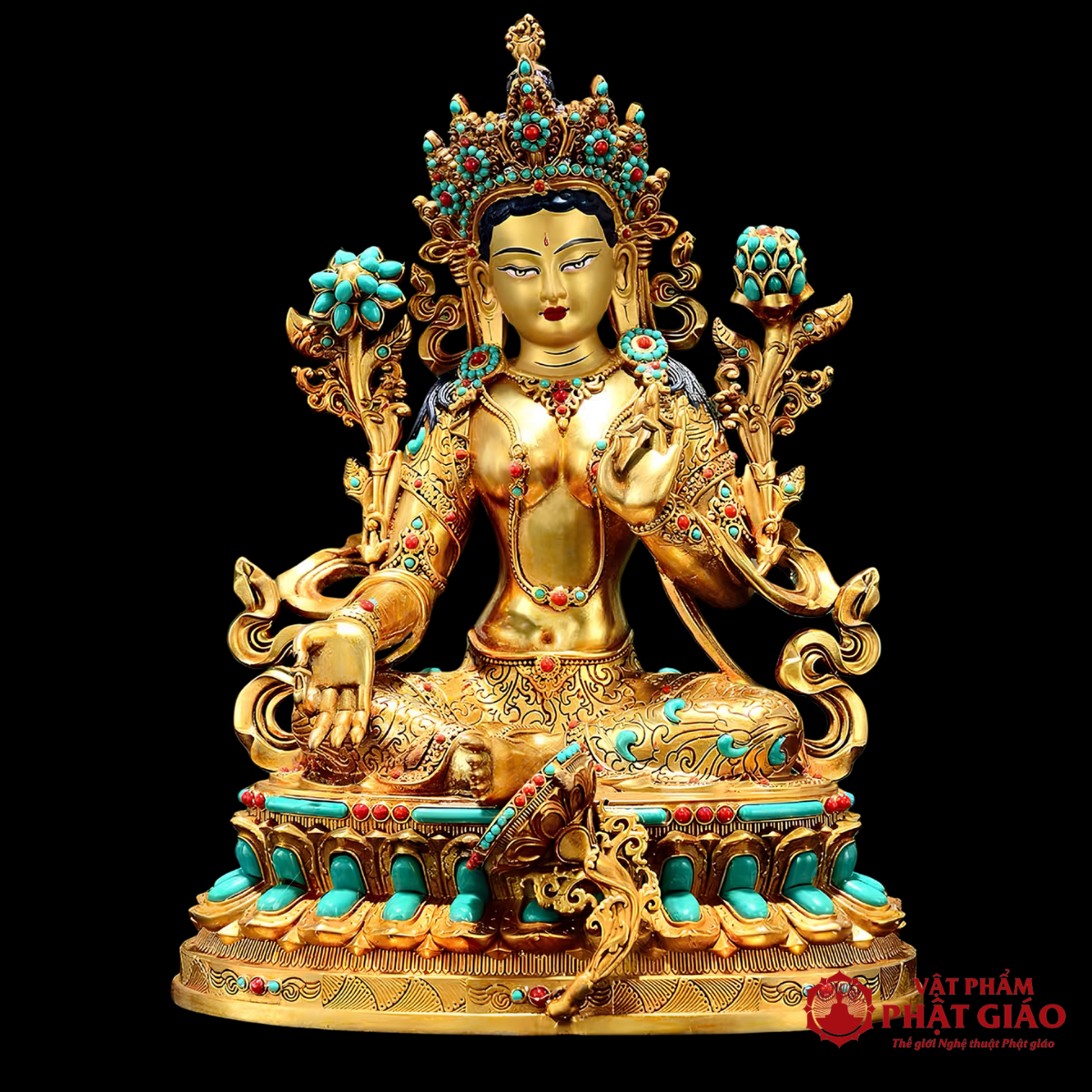 Tượng Lục Độ Mẫu Bằng Đồng Thếp Vàng Khảm Đá Phong Cách Tây Tạng 12 Tượng Lục Độ Mẫu Bằng Đồng Thếp Vàng Khảm Đá Phong Cách Tây Tạng - Ảnh 12