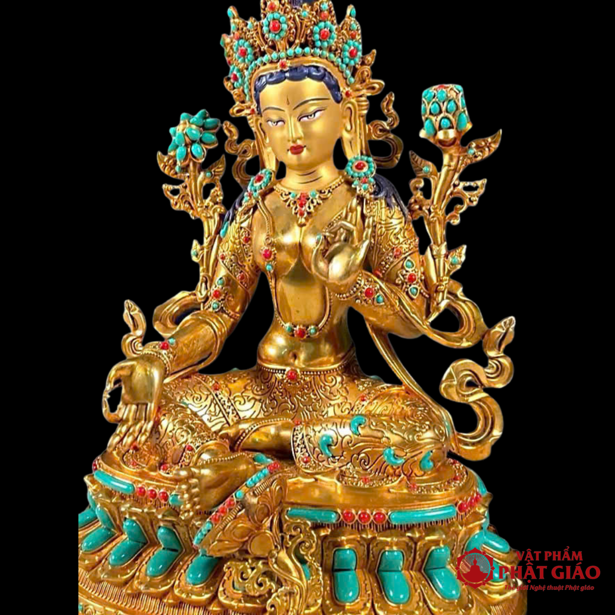 Tượng Lục Độ Mẫu Bằng Đồng Thếp Vàng Khảm Đá Phong Cách Tây Tạng 8 Tượng Lục Độ Mẫu Bằng Đồng Thếp Vàng Khảm Đá Phong Cách Tây Tạng - Ảnh 8