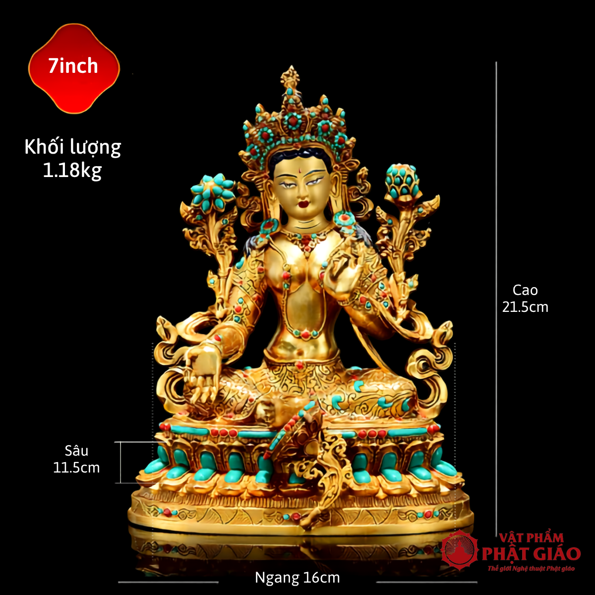 Tượng Lục Độ Mẫu Bằng Đồng Thếp Vàng Khảm Đá Phong Cách Tây Tạng 7 Tượng Lục Độ Mẫu Bằng Đồng Thếp Vàng Khảm Đá Phong Cách Tây Tạng - Ảnh 7