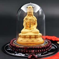 Tượng Phật Quan Âm Nhung Vàng Kim Sa Để Ô Tô